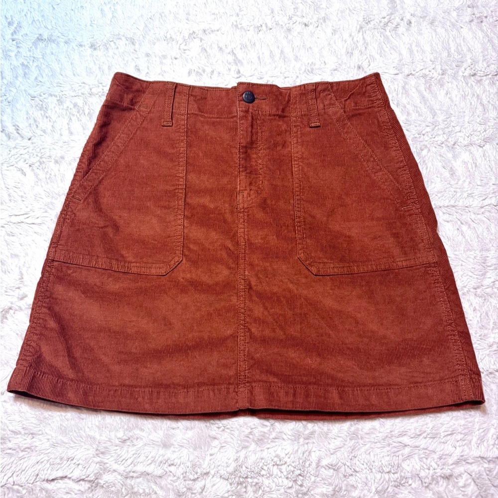 Orange Rust Corduroy Mini Skirt A-Line Patch Pockets Size 6 Fall Autumn indie